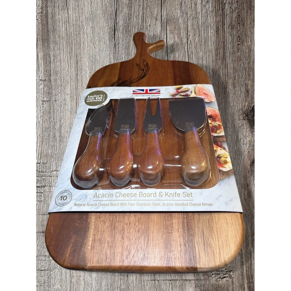 The Great British Co.Wooden Cheese Knife Set Cutting Board and 4 Servers New